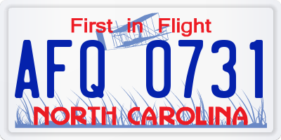 NC license plate AFQ0731