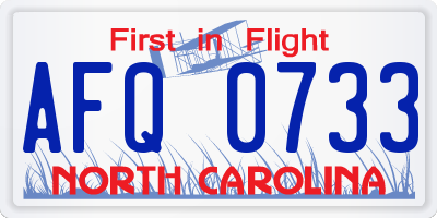 NC license plate AFQ0733