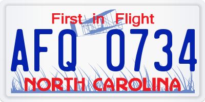 NC license plate AFQ0734