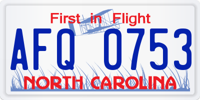 NC license plate AFQ0753