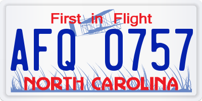 NC license plate AFQ0757