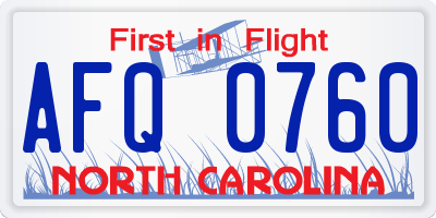 NC license plate AFQ0760