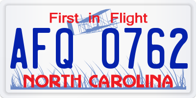 NC license plate AFQ0762