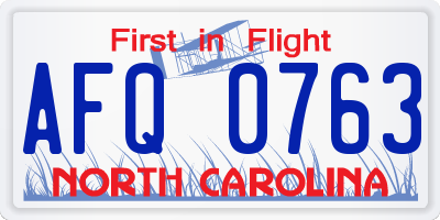 NC license plate AFQ0763