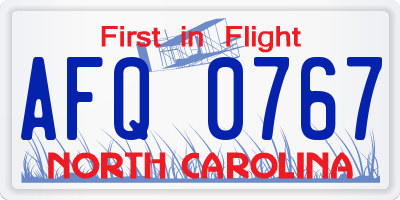 NC license plate AFQ0767