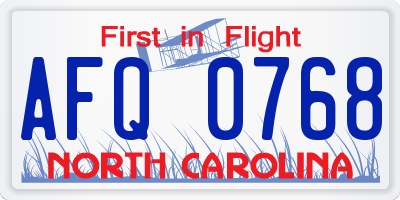NC license plate AFQ0768