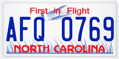 NC license plate AFQ0769