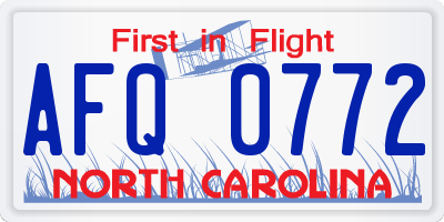 NC license plate AFQ0772