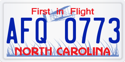 NC license plate AFQ0773