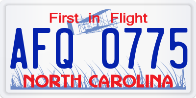 NC license plate AFQ0775
