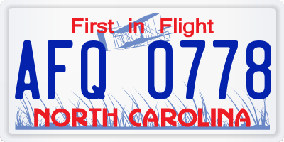 NC license plate AFQ0778