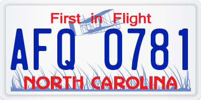 NC license plate AFQ0781