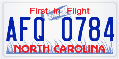 NC license plate AFQ0784