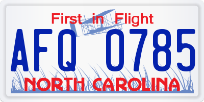 NC license plate AFQ0785