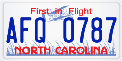 NC license plate AFQ0787