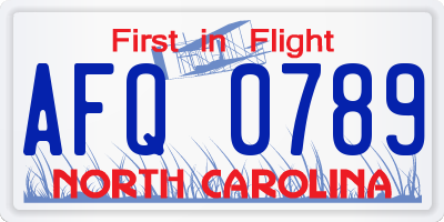 NC license plate AFQ0789