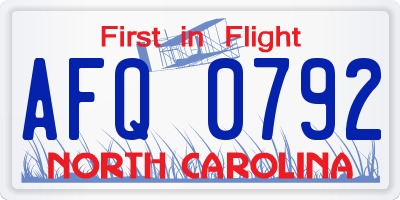NC license plate AFQ0792