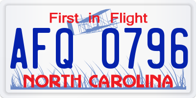 NC license plate AFQ0796