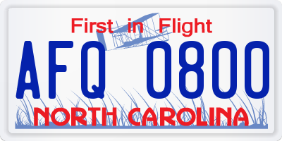 NC license plate AFQ0800