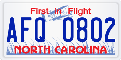 NC license plate AFQ0802