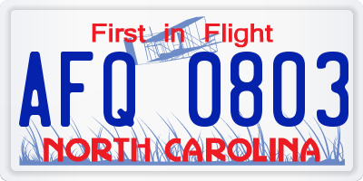 NC license plate AFQ0803