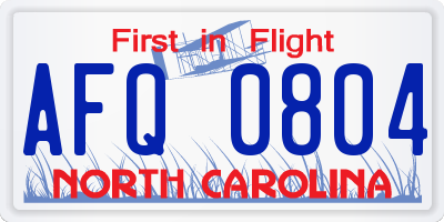 NC license plate AFQ0804