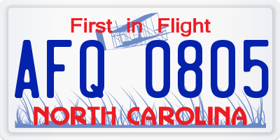 NC license plate AFQ0805