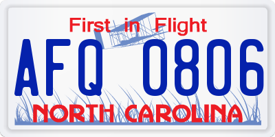 NC license plate AFQ0806