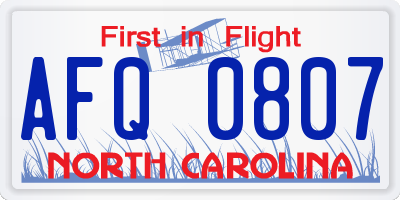 NC license plate AFQ0807