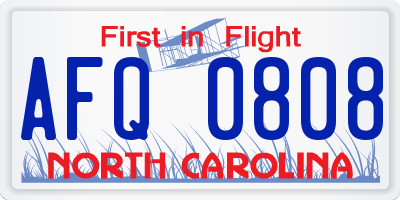 NC license plate AFQ0808