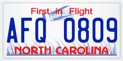 NC license plate AFQ0809