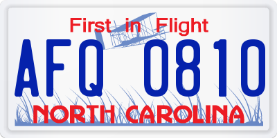 NC license plate AFQ0810