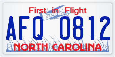 NC license plate AFQ0812
