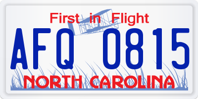NC license plate AFQ0815