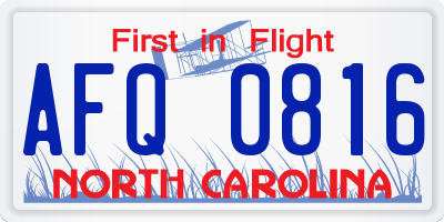 NC license plate AFQ0816