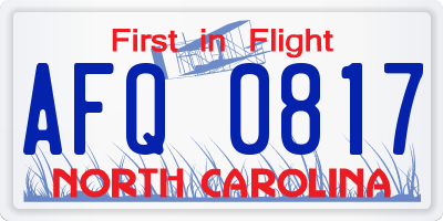 NC license plate AFQ0817