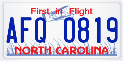 NC license plate AFQ0819