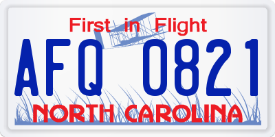 NC license plate AFQ0821