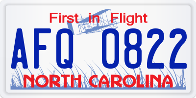 NC license plate AFQ0822