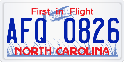 NC license plate AFQ0826
