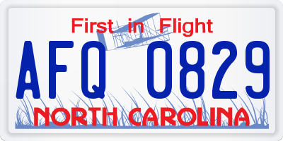 NC license plate AFQ0829