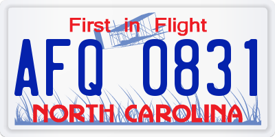 NC license plate AFQ0831