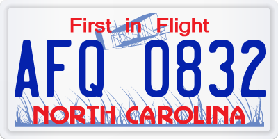 NC license plate AFQ0832