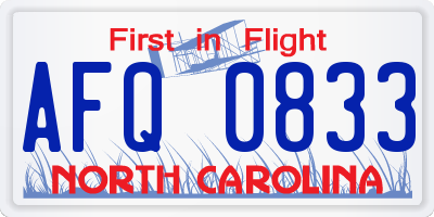 NC license plate AFQ0833