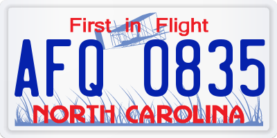 NC license plate AFQ0835