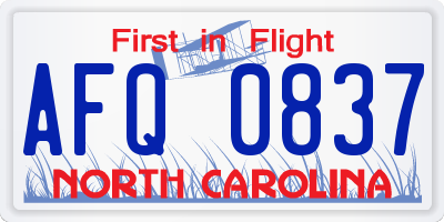 NC license plate AFQ0837
