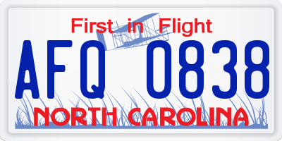 NC license plate AFQ0838