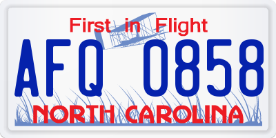 NC license plate AFQ0858