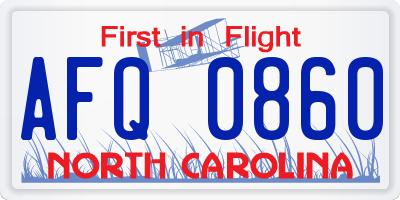 NC license plate AFQ0860