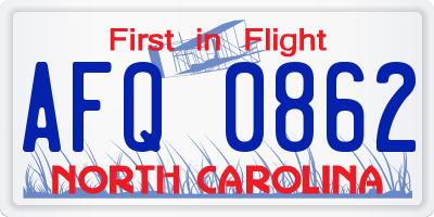 NC license plate AFQ0862